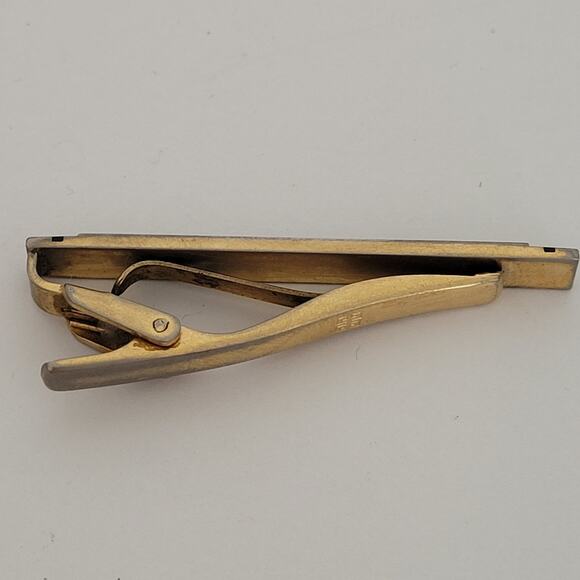 Givenchy G French Tie Bar Clip Cufflinks Set Gold Silver Tone Logo Geometric - Picture 4 of 15